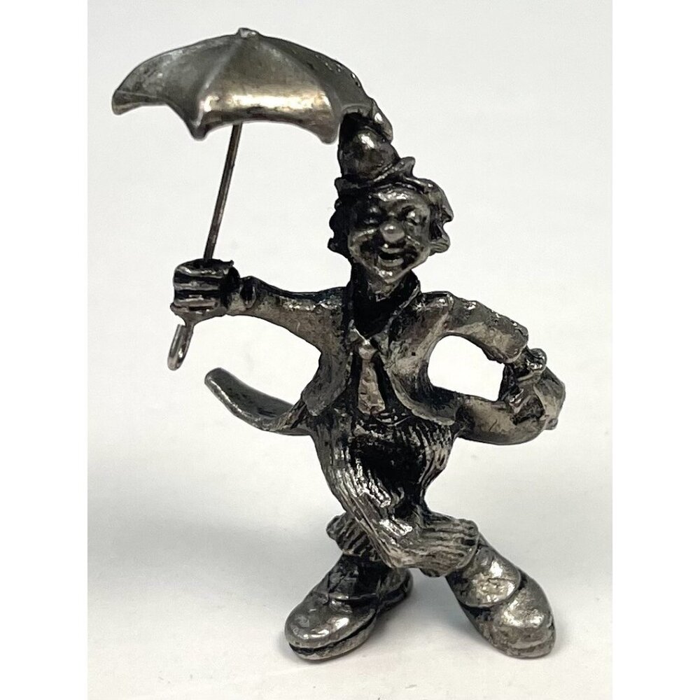 VTG HUDSON 2.25" Pewter Clown w/ Umbrella FIGURINE Statue Taiwan EUC